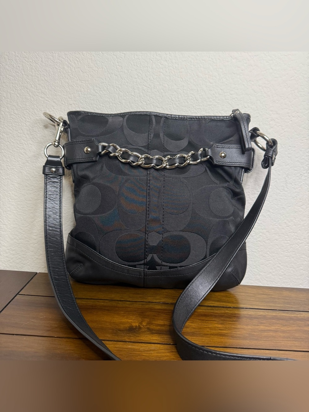 Coach Signature Optic Silver Chain Duffle Hobo/Shoulder Bag